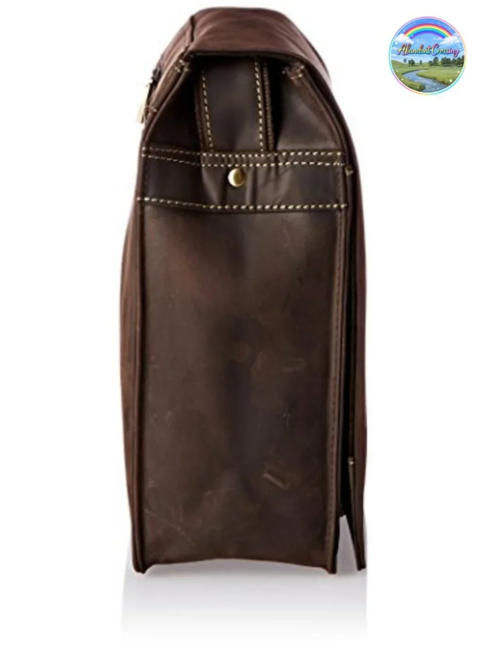 Distressed Leather Messenger Bag with Flap Over Snap Closure